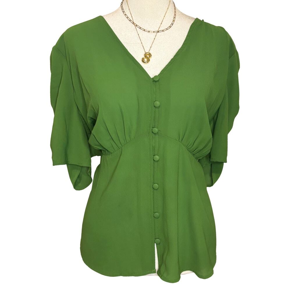 Eloquii Green Button Front Peplum Batwing Blouse Size 16